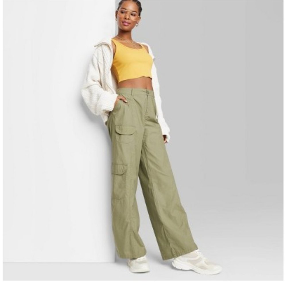 Wild FablevWide Leg Cargo Pants in Olive Green XL